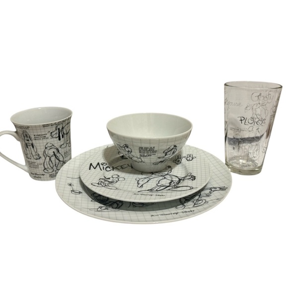 Disney Micky Mouse Sketch Book Dinnerware Set Plate Salad Plate Bowl Coffee - Picture 1 of 15